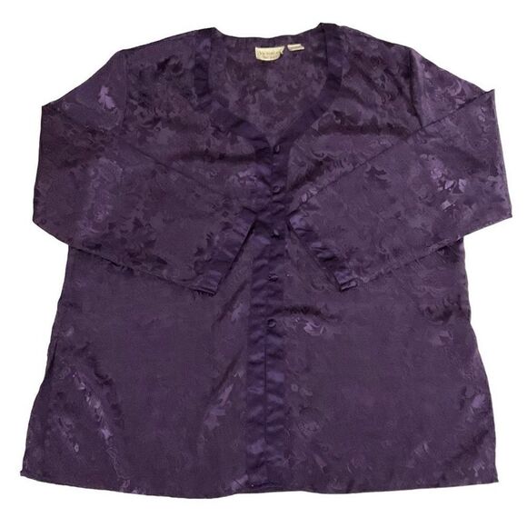 Victoria’s Secret Vintage Pajama Top Sleep Shirt Purple Satin Floral Print Large - Picture 6 of 8